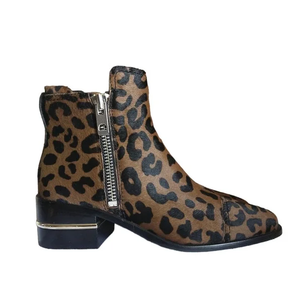 Paige Leather Leopard Print Ankle Jessie Boot‎ Booties Side Zip Brown Size 7 New